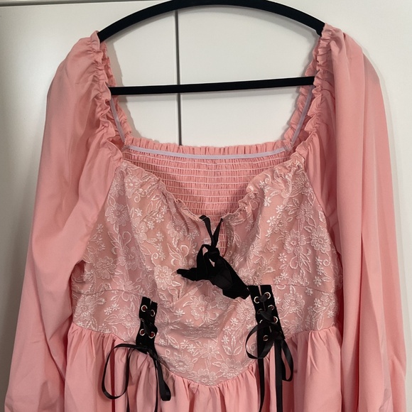 SHEIN MOOSTA Plus Size Lace Up Front Bell Sleeve Dress Renaissance Style - Picture 3 of 6